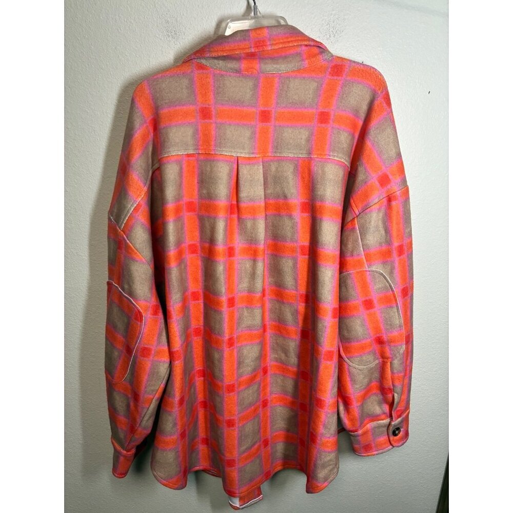NWT Davi & Dani Shacket Shirt Felt Jacket Soft Check Vibrant Orange Beige Sz 2XL - Picture 2 of 8